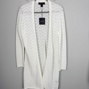 ST. JOHN | NEW Cream White Open Front Printed Cardigan Women’s Size Small